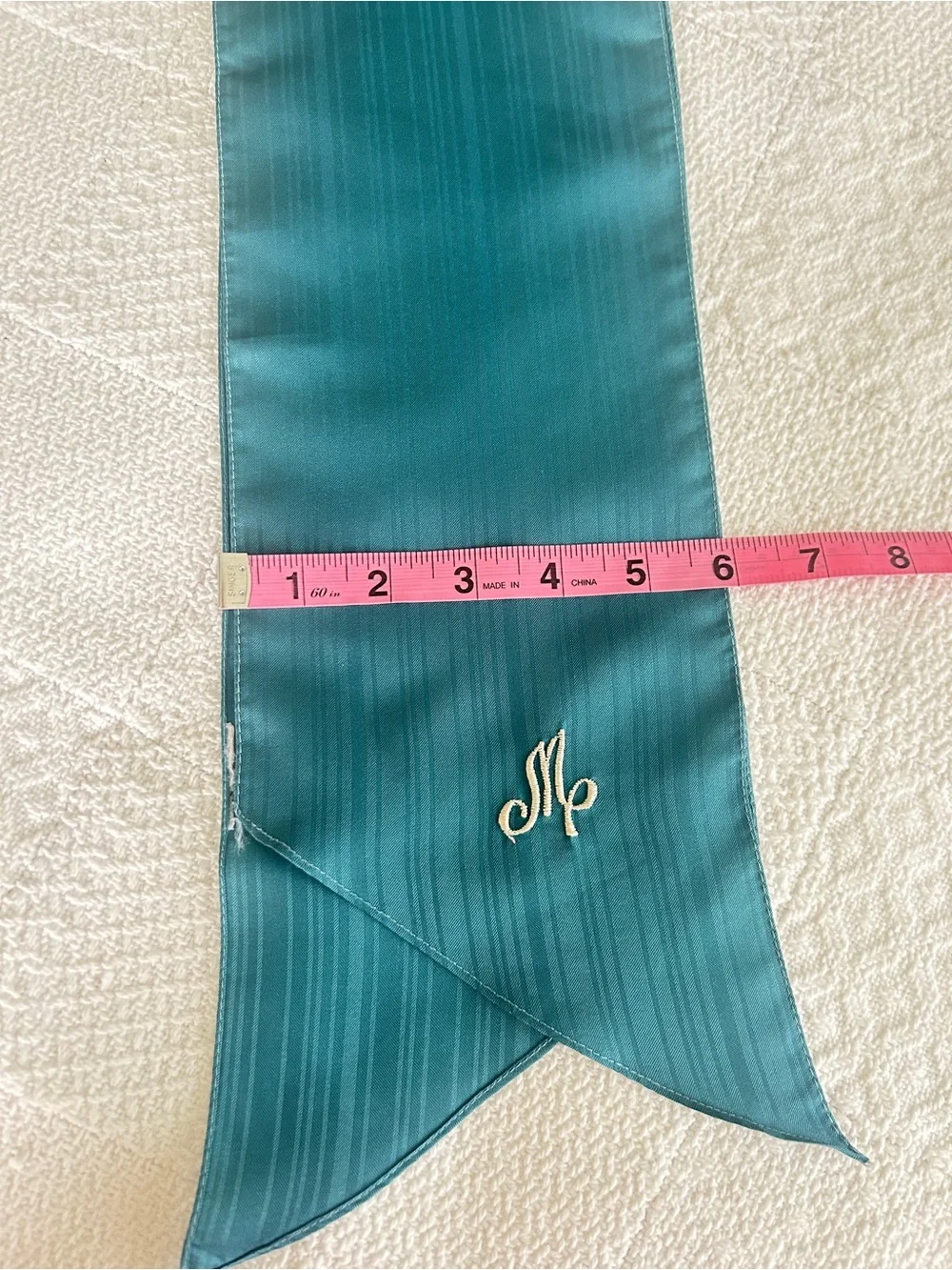 Vintage Teal Blue Green Scarf Monogram M 1970s Career Wear